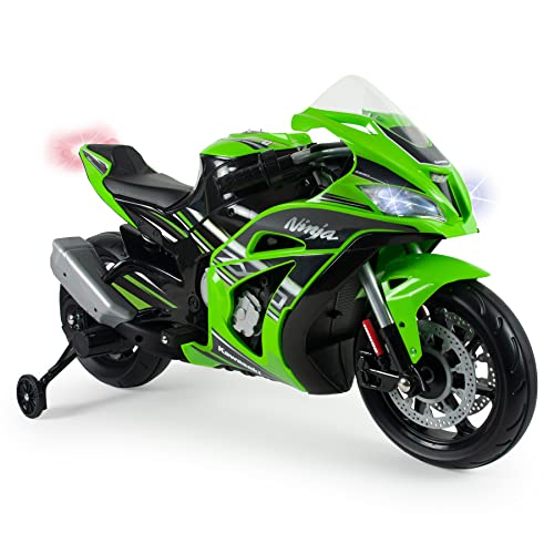 INJUSA - Moto Électrique Ninja Kawasaki, Batterie 12V, Enfants 3 à 6 Ans, Lumières LED, Entrée...