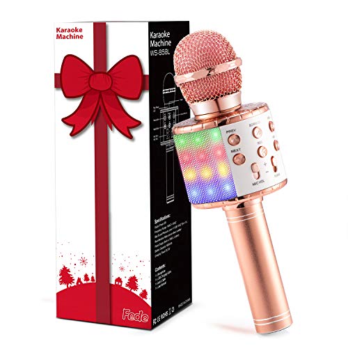 Fede Microphone Karaoké sans Fil Bluetooth avec Lumière LED Multi Couleur, Micro à Main Portable...